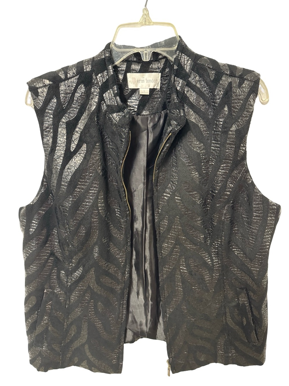 erin london Black Shimmer Zebra-Pattern Zip Vest - Picture 6 of 6
